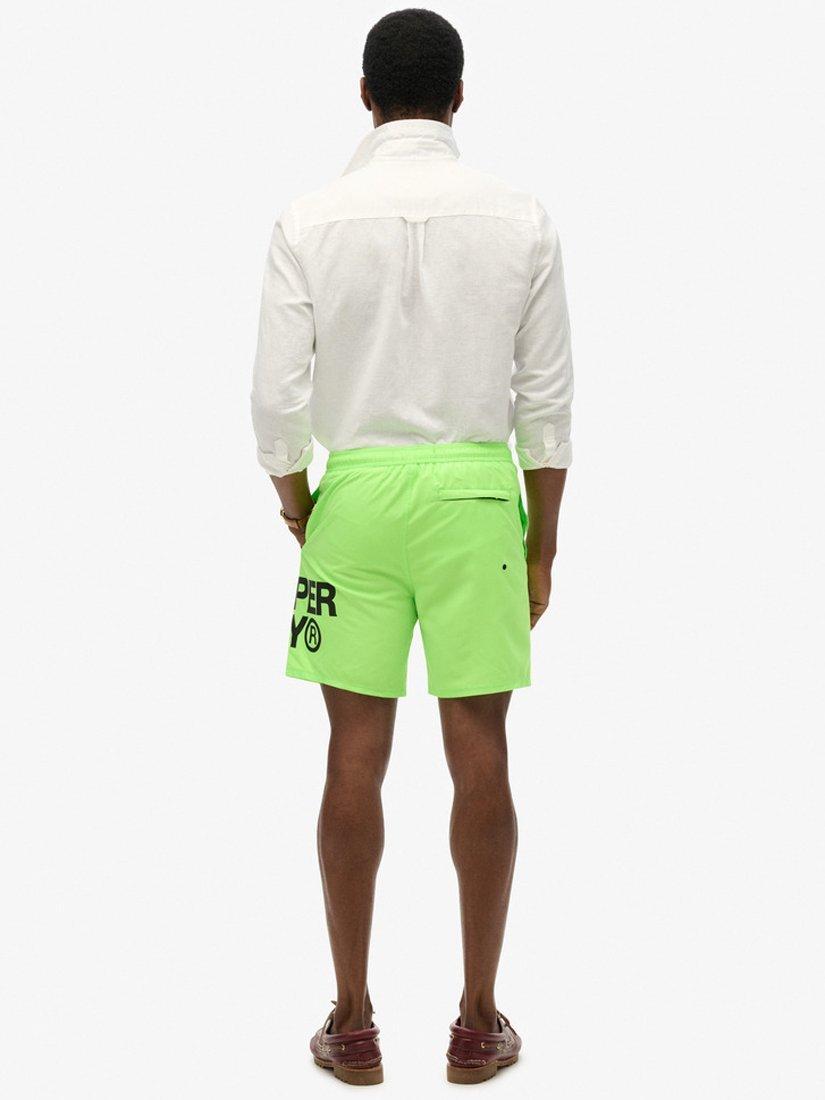 Product image 2 of 7, which shows Superdry Sportswear Logo 17" Swim Shorts, Neon Green, S