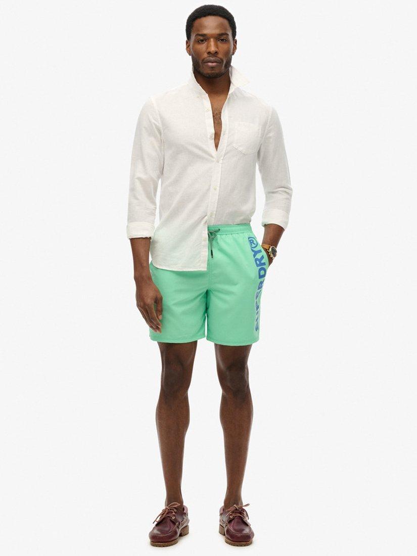 Product image 1 of 7, which shows Superdry Sport Graphic 17" Swim Shorts, Spring Bud Green, S
