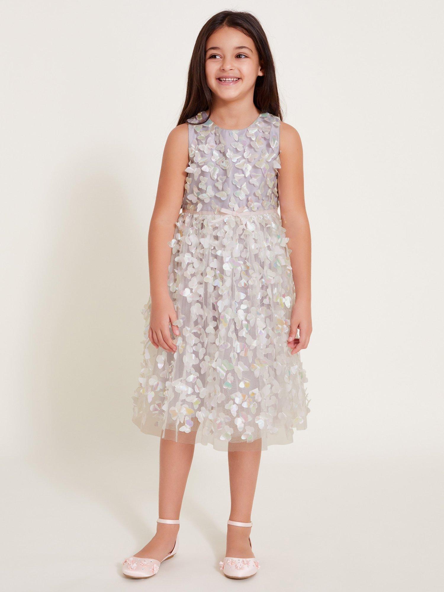 Product image 1 of 4, which shows Monsoon Kids' Luella Butterfly Dress, Lilac, 6 years
