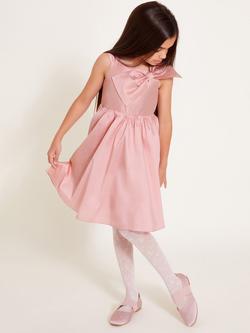 Monsoon Freya Taffeta Bow Dress, Pink, Pink