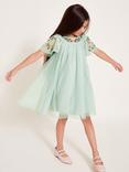 Monsoon Kids' Evi Embellished Tulle Swing Dress, Green