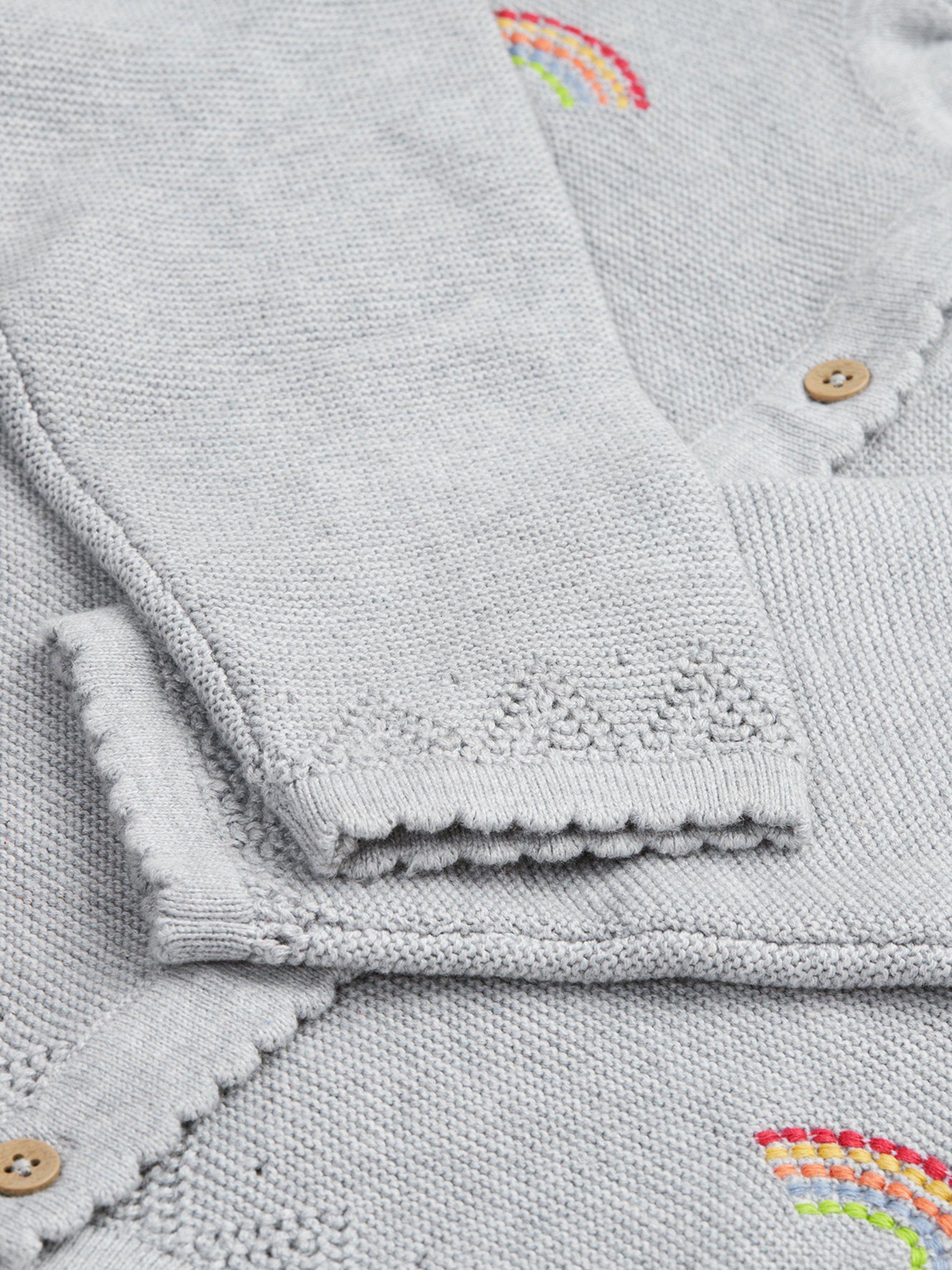 Product image 4 of 4, which shows Frugi Kids' Cotton Long Sleeved Embroidered Cardigan, Grey Mid, 0-3 months