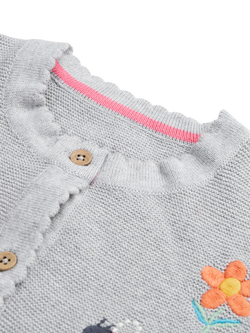 Frugi Kids' Cotton Long Sleeved Embroidered Cardigan, Grey Mid - view 2, Grey Mid