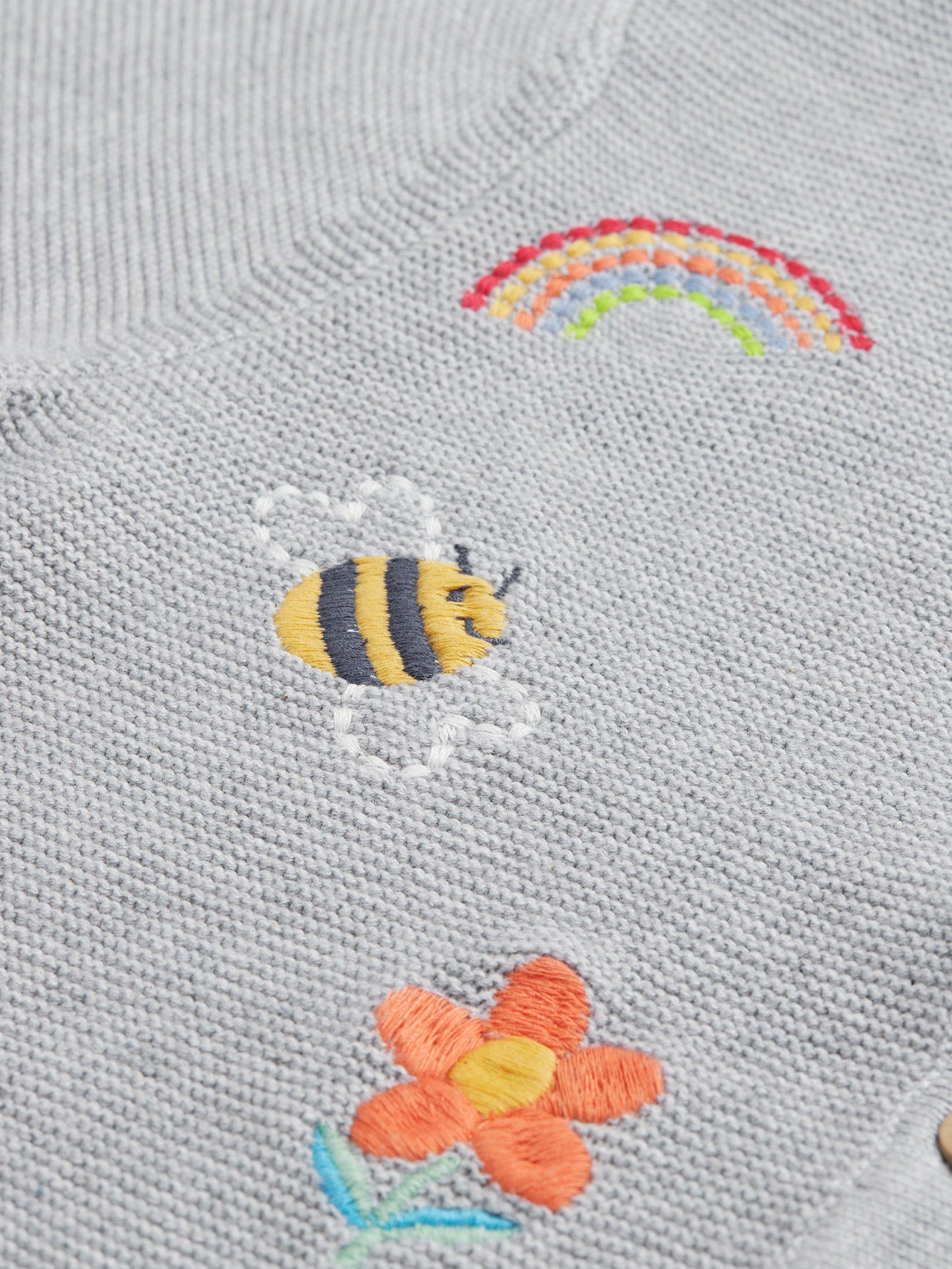 Product image 3 of 4, which shows Frugi Kids' Cotton Long Sleeved Embroidered Cardigan, Grey Mid, 0-3 months