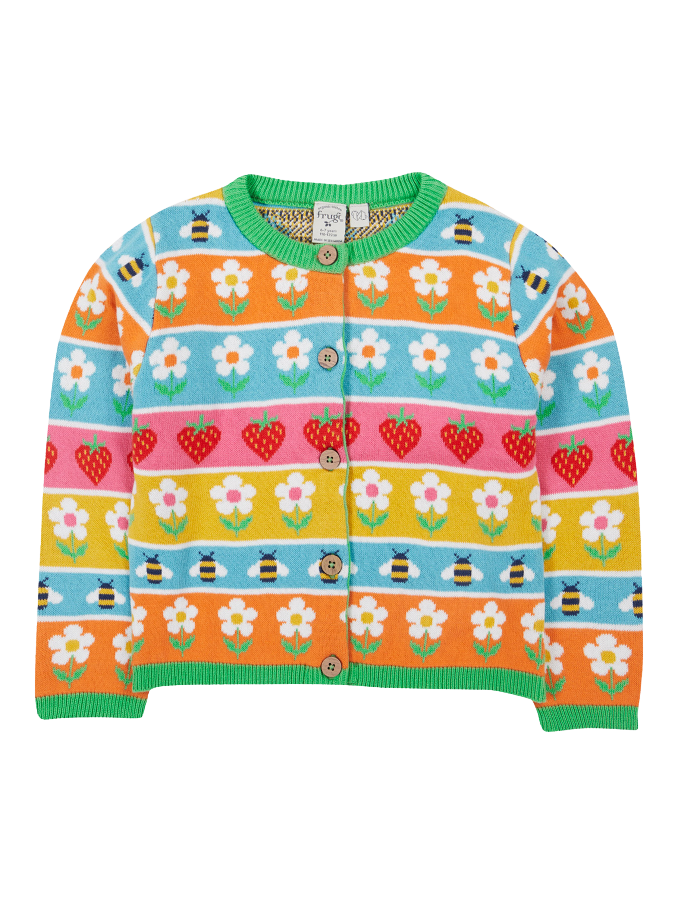 Product image 1 of 4, which shows Frugi Kids' Daisy Fair Isle Pure Organic Cotton Cardigan, Multi, 0-3 months