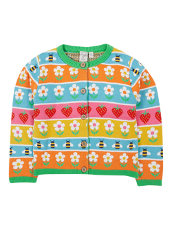 Frugi Kids' Daisy Fair Isle Pure Organic Cotton Cardigan, Multi, Multi