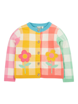 Frugi Kids' Maggie Cotton Long Sleeved Cardigan, Daisy Check, Daisy Check