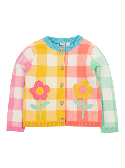 Frugi Kids' Maggie Cotton Long Sleeved Cardigan, Daisy Check, Daisy Check