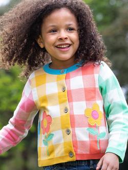 Frugi Kids' Maggie Cotton Long Sleeved Cardigan, Daisy Check - view 2, Daisy Check