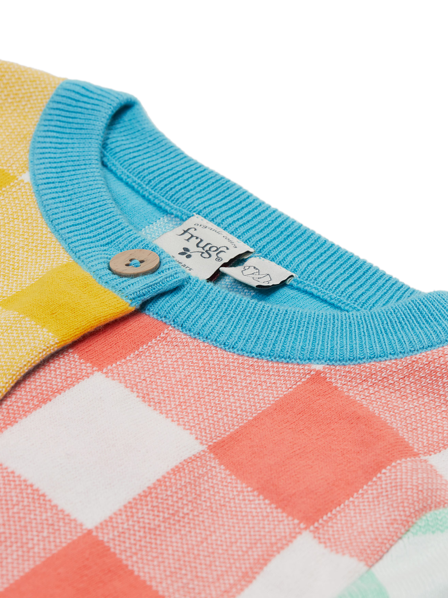 Product image 7 of 7, which shows Frugi Kids' Maggie Cotton Long Sleeved Cardigan, Daisy Check, 2-3 years