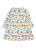 Frugi Kids' Amelia Cotton Dinosaur Print Dress, White/Multi