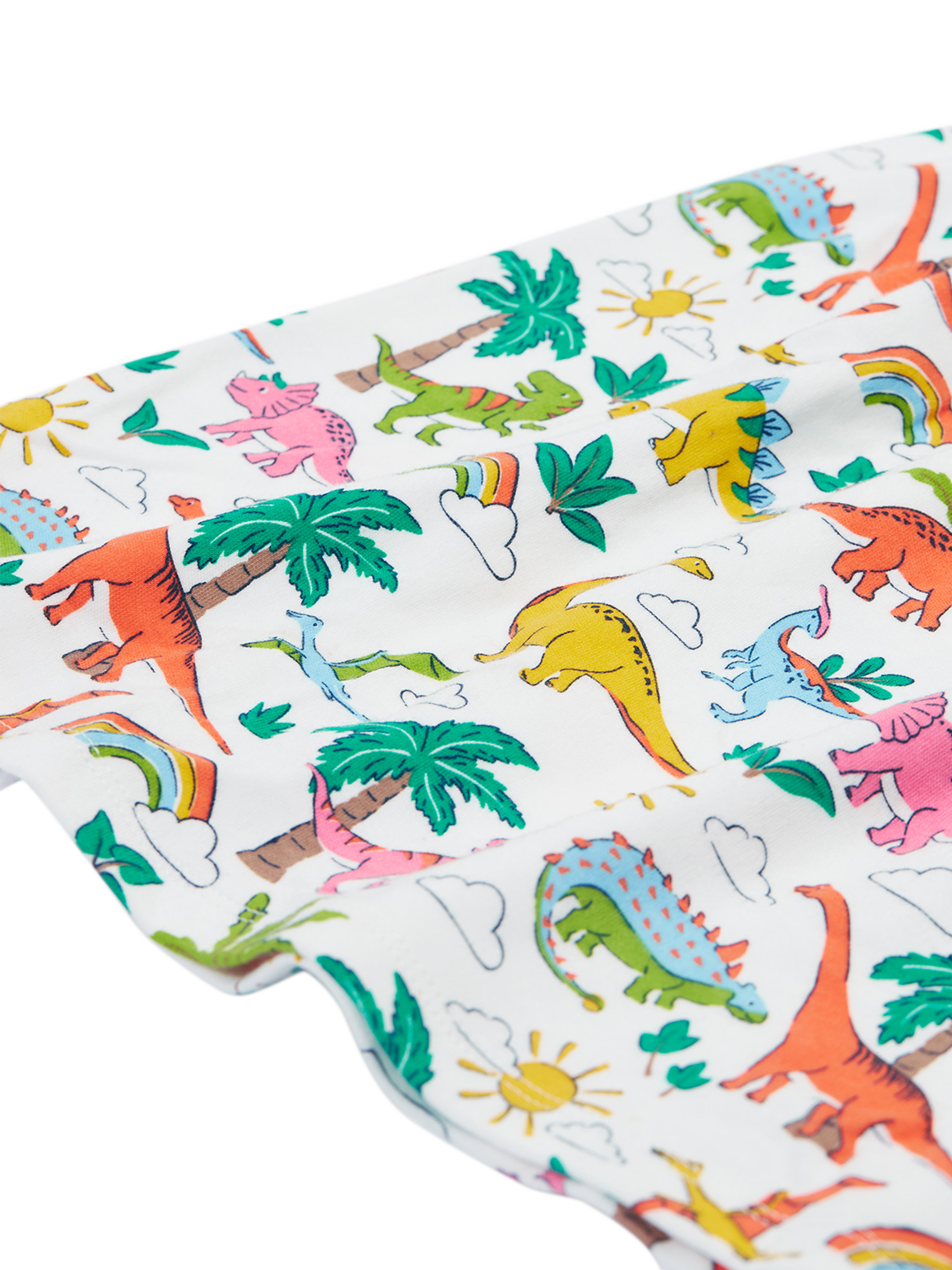 Product image 3 of 4, which shows Frugi Kids' Amelia Cotton Dinosaur Print Dress, White/Multi, 0-3 months