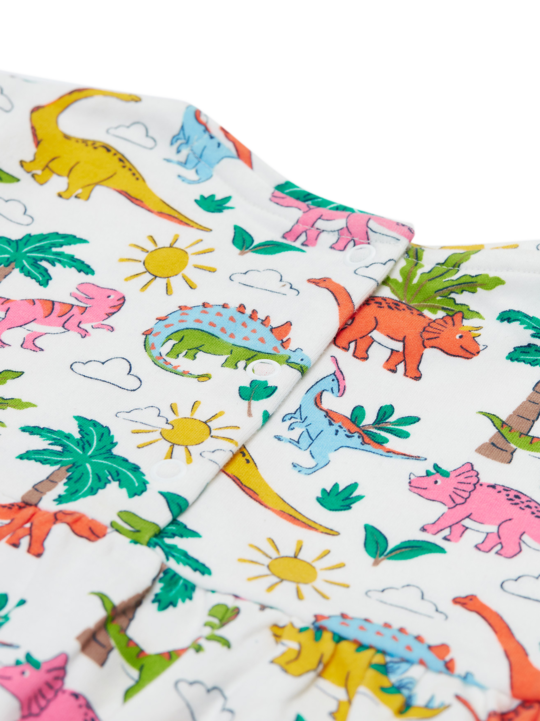 Product image 4 of 4, which shows Frugi Kids' Amelia Cotton Dinosaur Print Dress, White/Multi, 0-3 months
