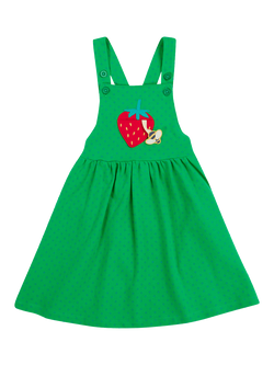 Frugi Kids' Enya Organic Cotton Applique Pinafore Dress, Green, Green