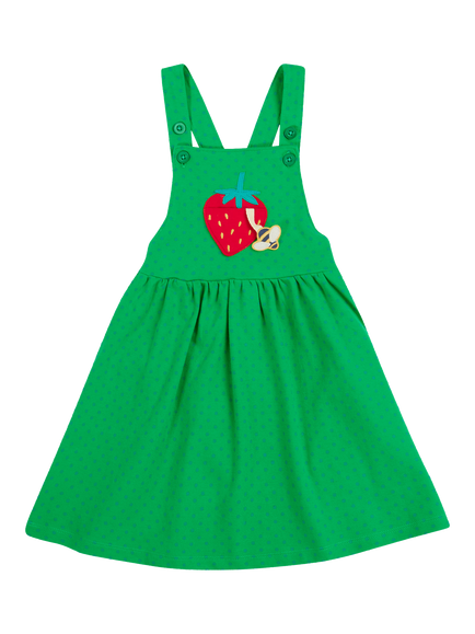 Frugi Kids' Enya Organic Cotton Applique Pinafore Dress, Green, Green