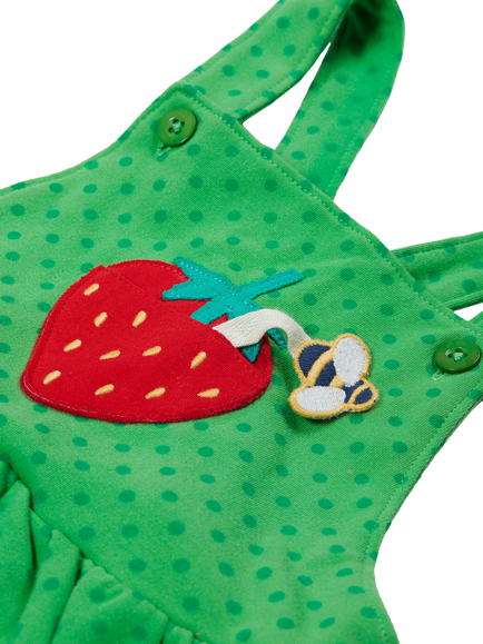 Frugi Kids' Enya Organic Cotton Applique Pinafore Dress, Green - view 2, Green