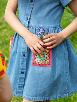 Frugi Kids' Kimberley Pure Organic Cotton Shirt Dress, Denim Blue/Multi - view 2, Denim Blue/Multi