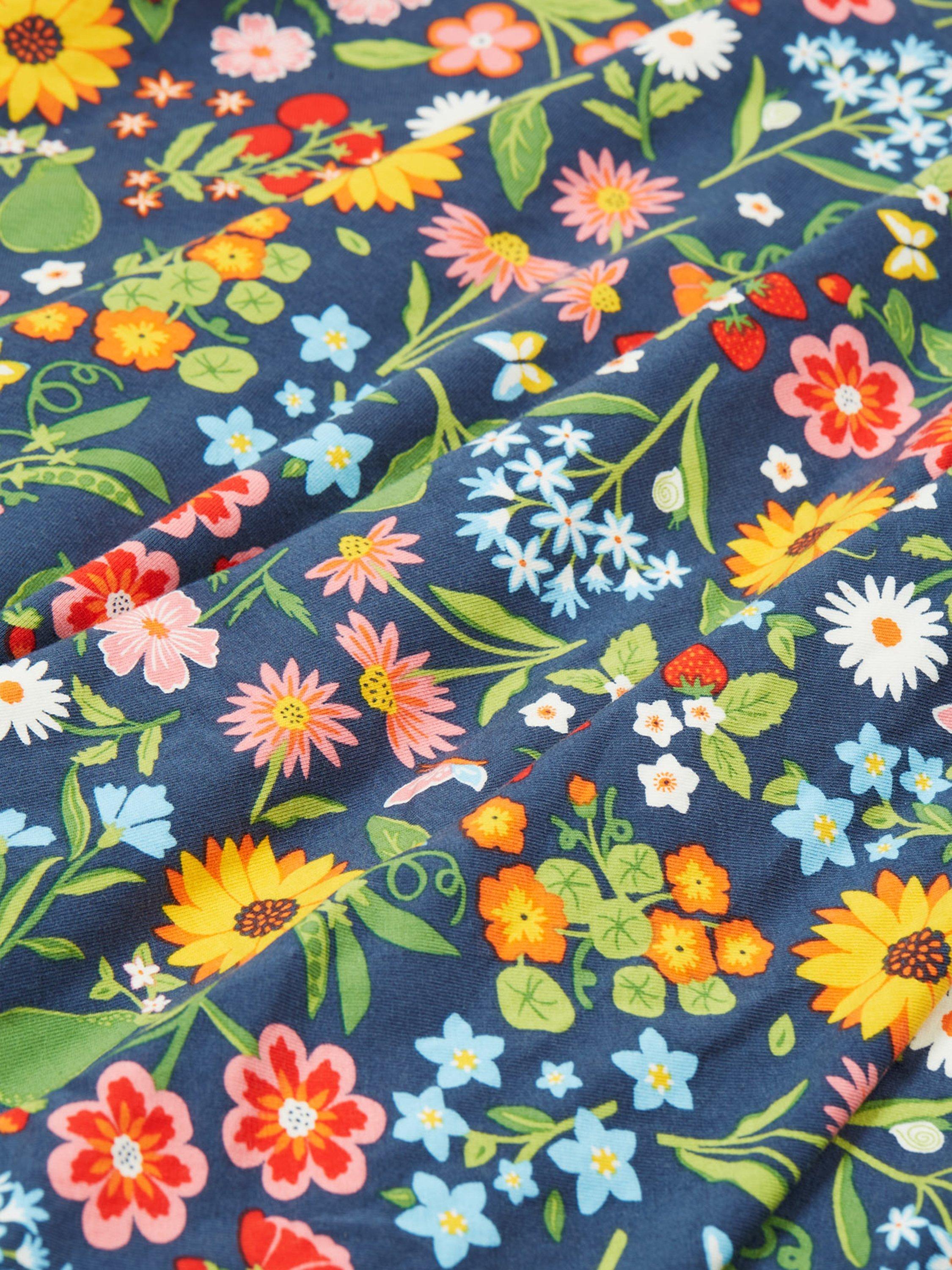 Product image 5 of 6, which shows Frugi Kids' Sunshine Organic Cotton Floral Skater Dress, Navy, 2-3 years