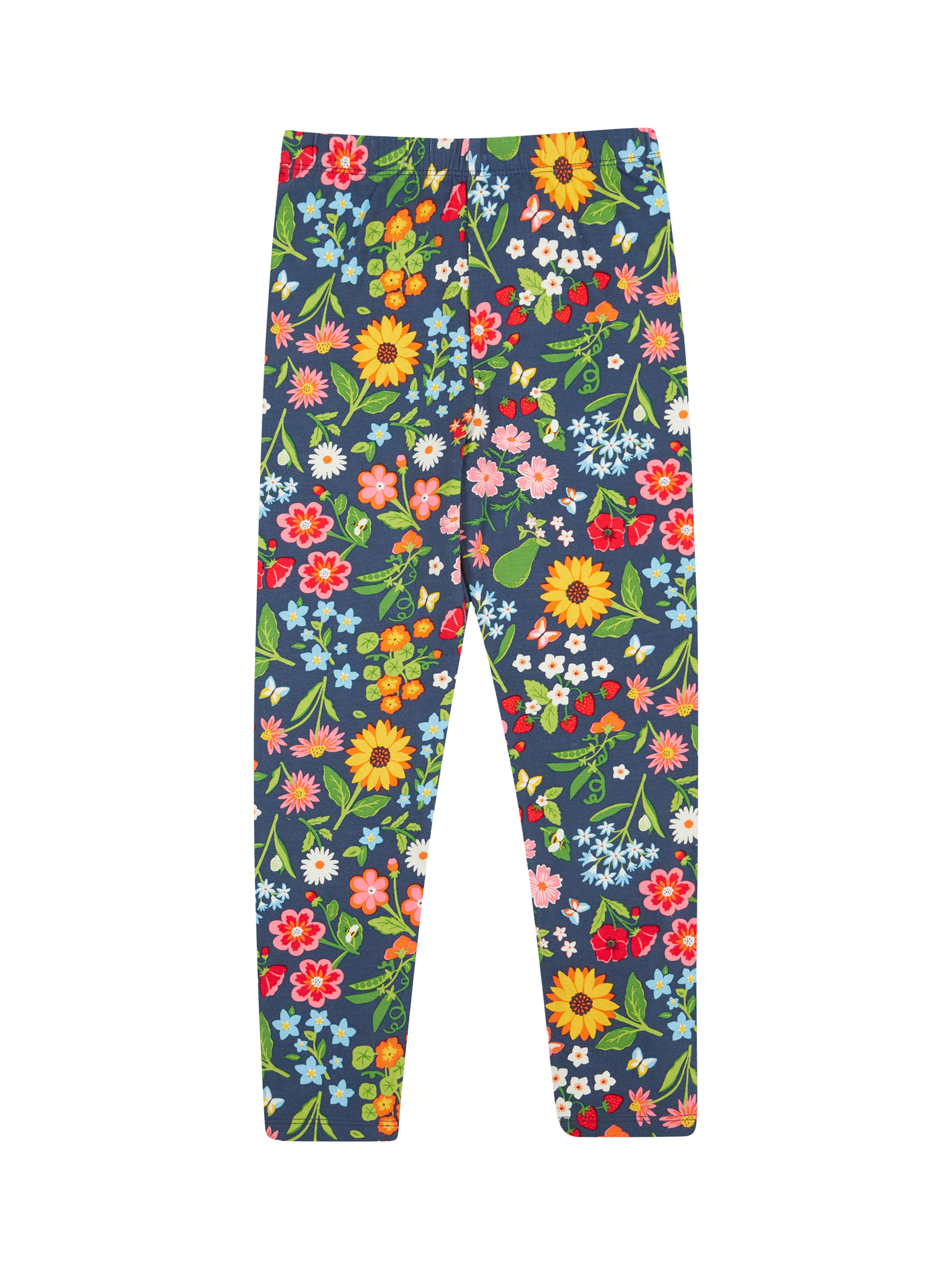 Product image 2 of 5, which shows Frugi Kids' Libby Garden Organic Cotton Rich Leggings, Navy/Multi, 0-3 months
