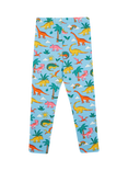 Frugi Kids' Libby Cotton Dinosaur Print Leggings, Bluebird Dinoland, Bluebird Dinoland