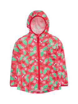 Frugi Kids' Rain or Shine Strawberry Waterproof Jacket, Pink/Multi, Pink/Multi