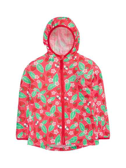 Frugi Kids' Rain or Shine Strawberry Waterproof Jacket, Pink/Multi, Pink/Multi