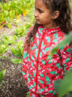Frugi Kids' Rain or Shine Strawberry Waterproof Jacket, Pink/Multi - view 2, Pink/Multi