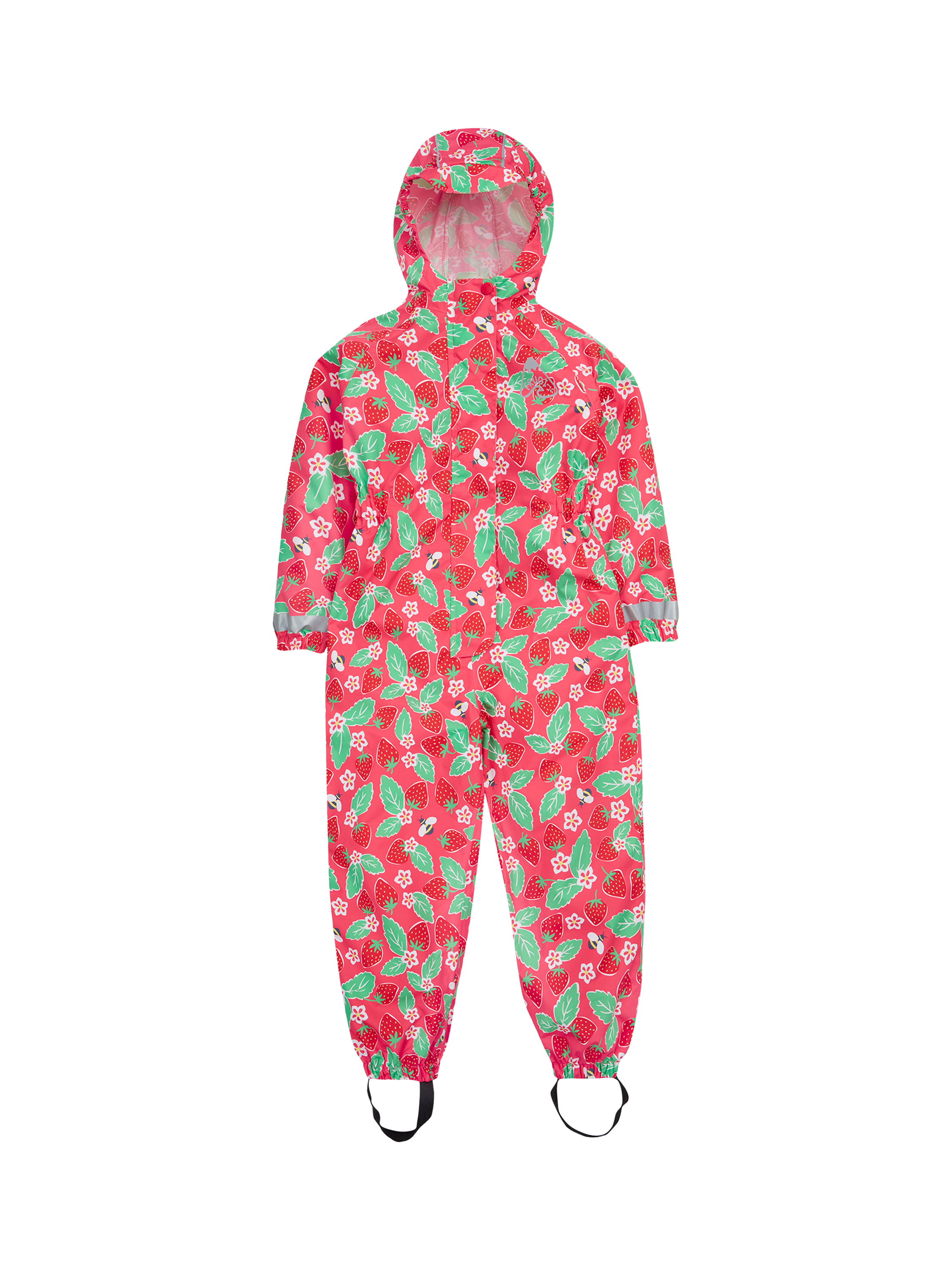 Product image 1 of 8, which shows Frugi Kids' Rain or Shine Strawberry Waterproof Rain Suit, Pink/Multi, 1-2 years