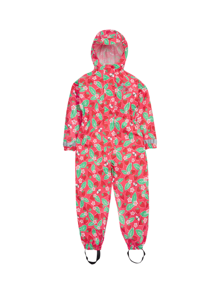 Frugi Kids' Rain or Shine Strawberry Waterproof Rain Suit, Pink/Multi, Pink/Multi