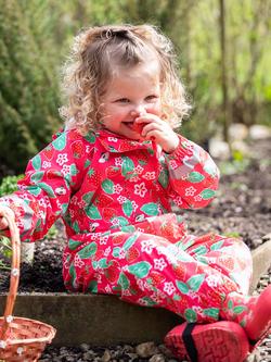 Frugi Kids' Rain or Shine Strawberry Waterproof Rain Suit, Pink/Multi - view 2, Pink/Multi