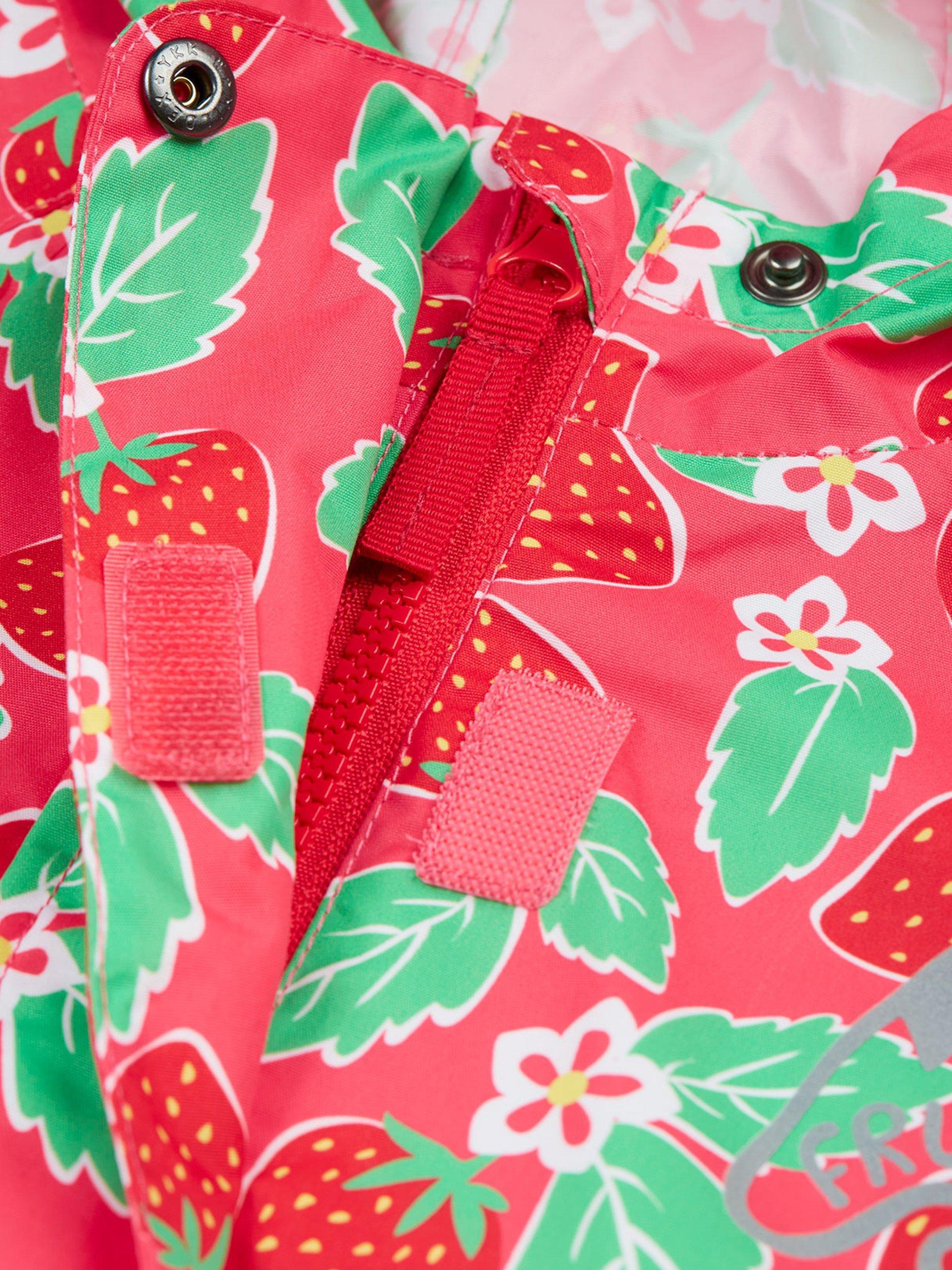 Product image 5 of 8, which shows Frugi Kids' Rain or Shine Strawberry Waterproof Rain Suit, Pink/Multi, 1-2 years