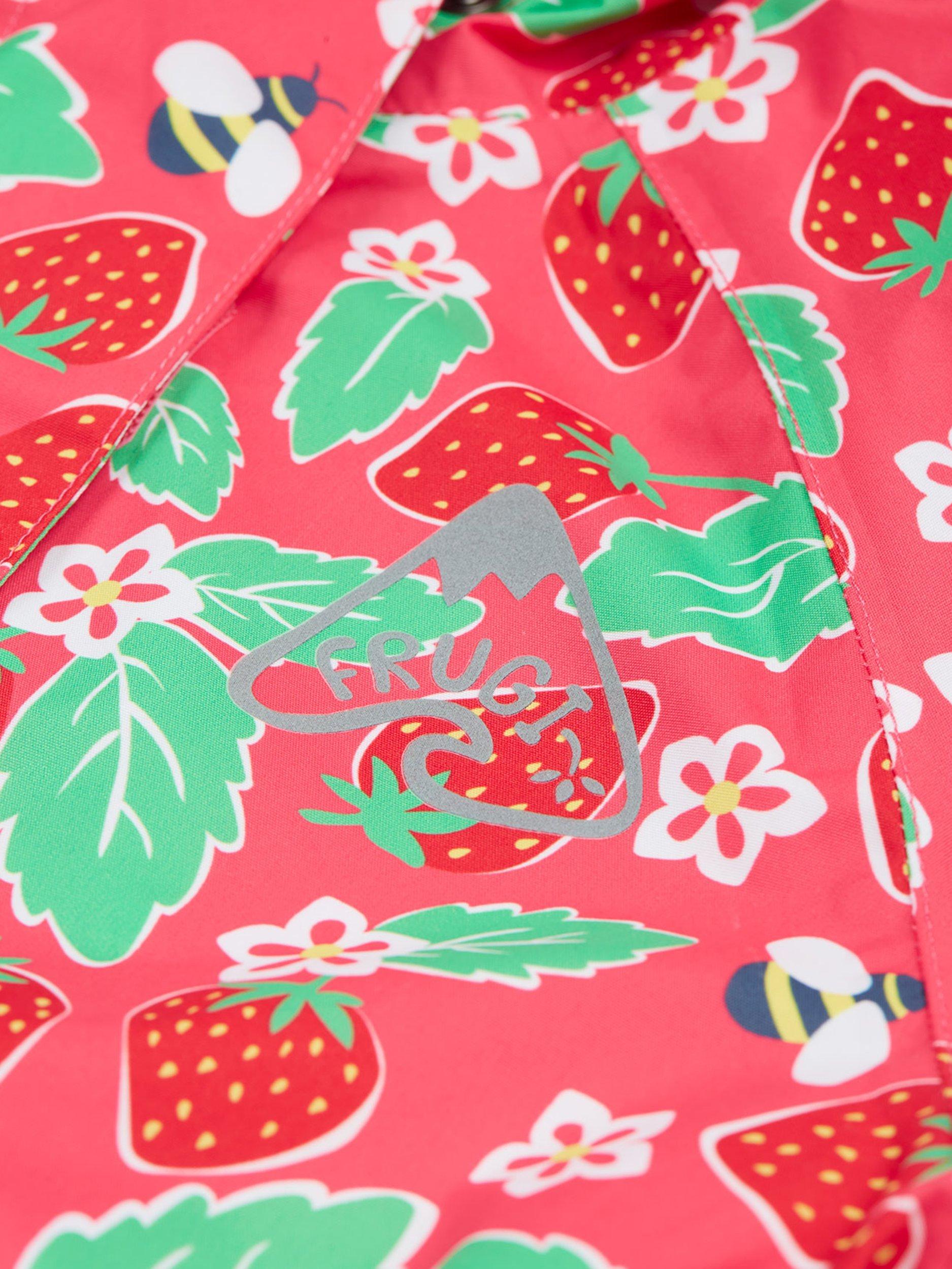 Product image 6 of 8, which shows Frugi Kids' Rain or Shine Strawberry Waterproof Rain Suit, Pink/Multi, 1-2 years
