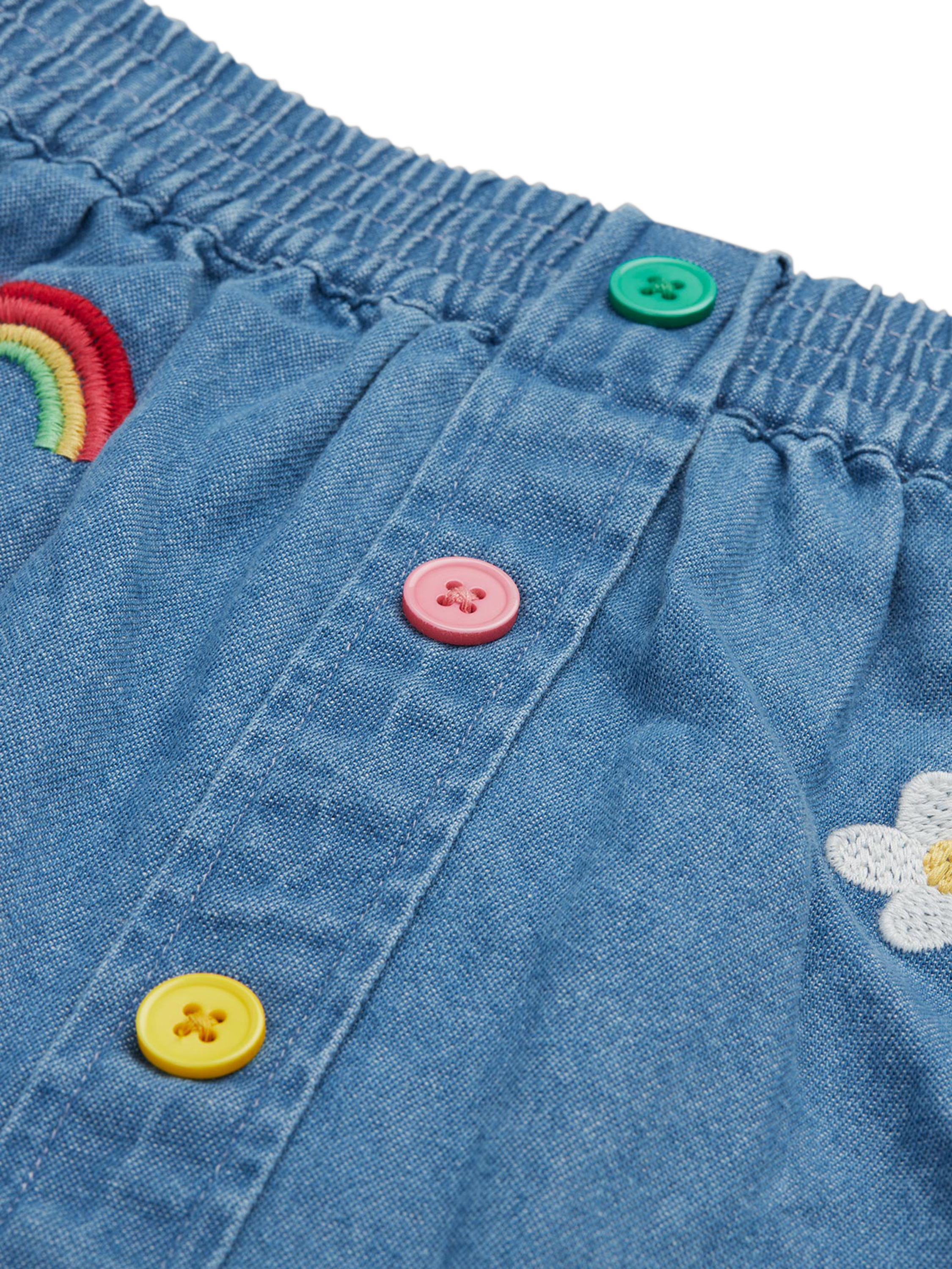 Product image 5 of 7, which shows Frugi Kids' Charley Embroidered Pure Organic Cotton Denim Skirt, Denim/Multi, 2-3 years