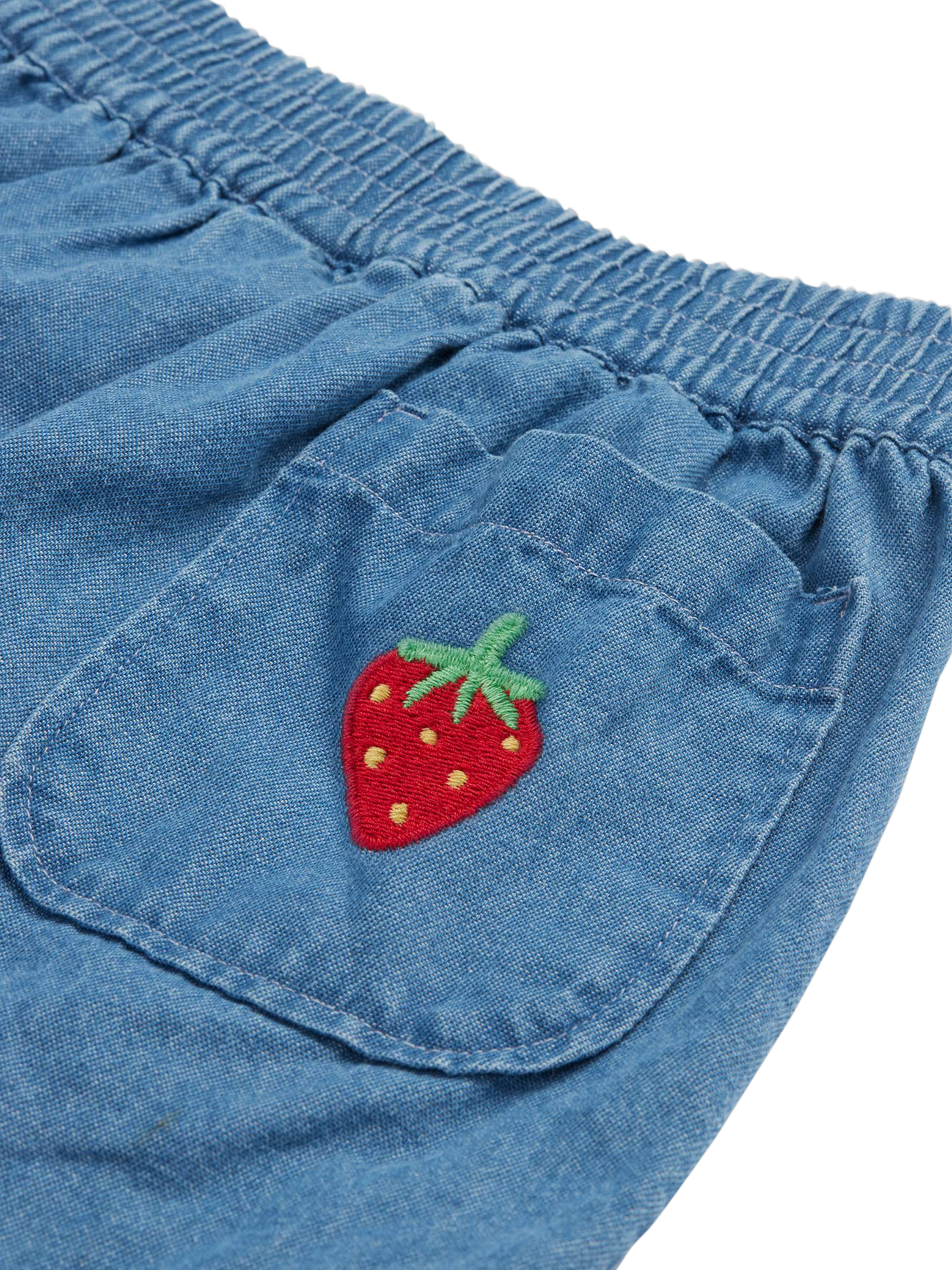 Product image 7 of 7, which shows Frugi Kids' Charley Embroidered Pure Organic Cotton Denim Skirt, Denim/Multi, 2-3 years