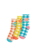 Frugi Kids' Cotton Blend Frilled Socks, Pack of 3, Gingham Multipack