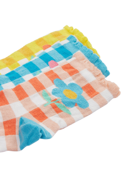 Frugi Kids' Cotton Blend Frilled Socks, Pack of 3, Gingham Multipack - view 2, Gingham Multipack