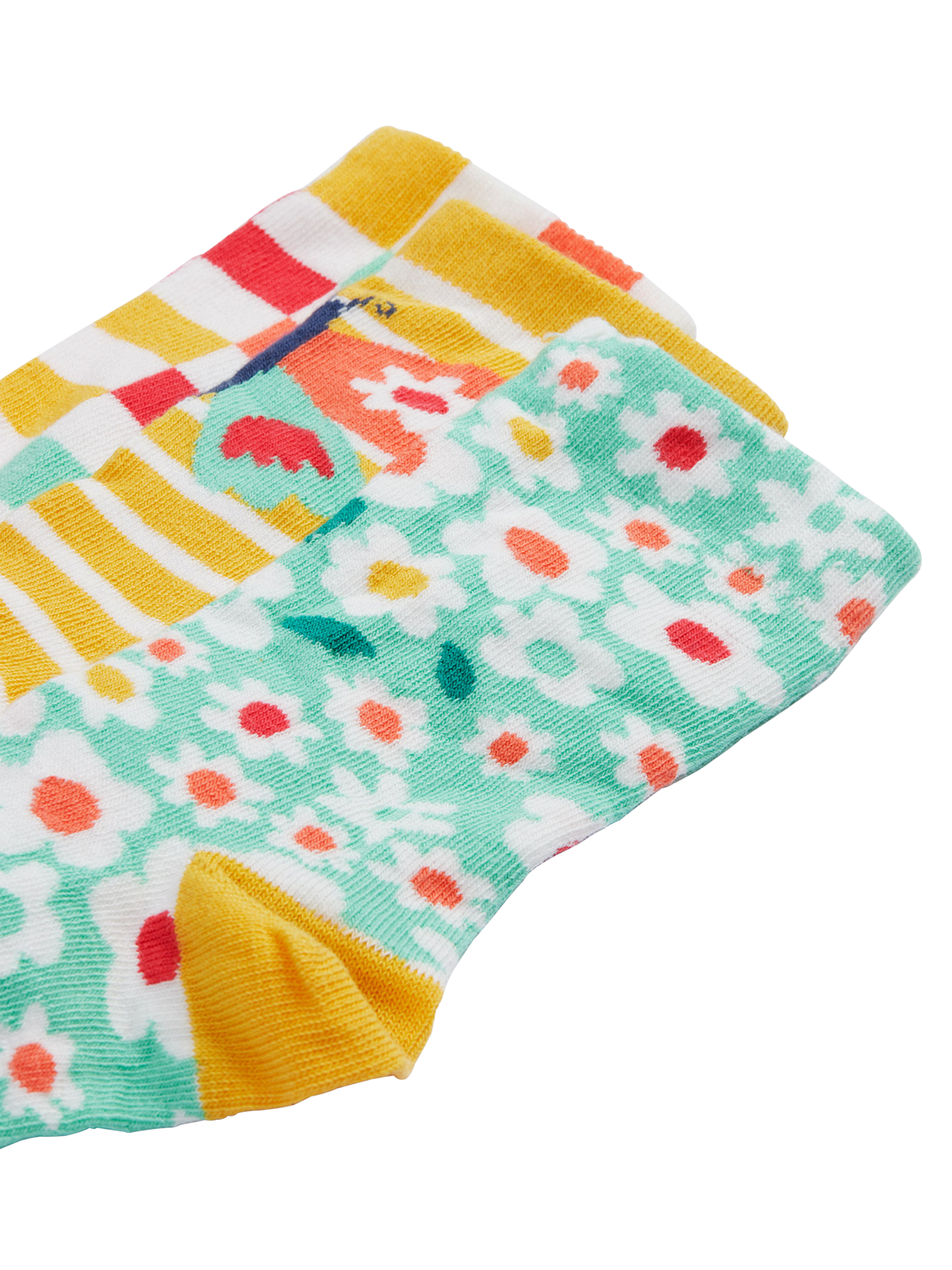 Product image 2 of 2, which shows Frugi Kids' Rock My Floral Check Socks, Pack of 3, Multi, 6-8