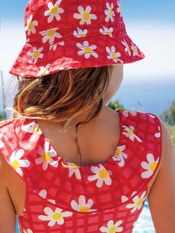 Frugi Kids' Amelia Floral Check Swimsuit, Red/Multi - view 2, Red/Multi