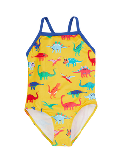 Frugi Kids' Ruby Dinosaur Print Swimsuit, Yellow/Multi, Yellow/Multi