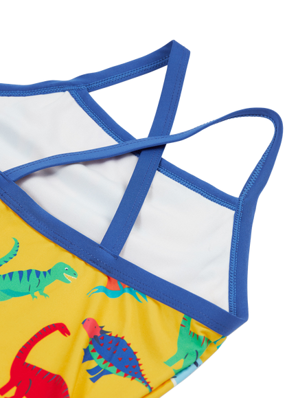 Frugi Kids' Ruby Dinosaur Print Swimsuit, Yellow/Multi - view 2, Yellow/Multi