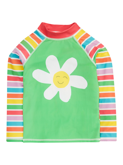 Frugi Kids' Sun Safe Floral Stripe Long Sleeve Rash Vest, Multi, Multi