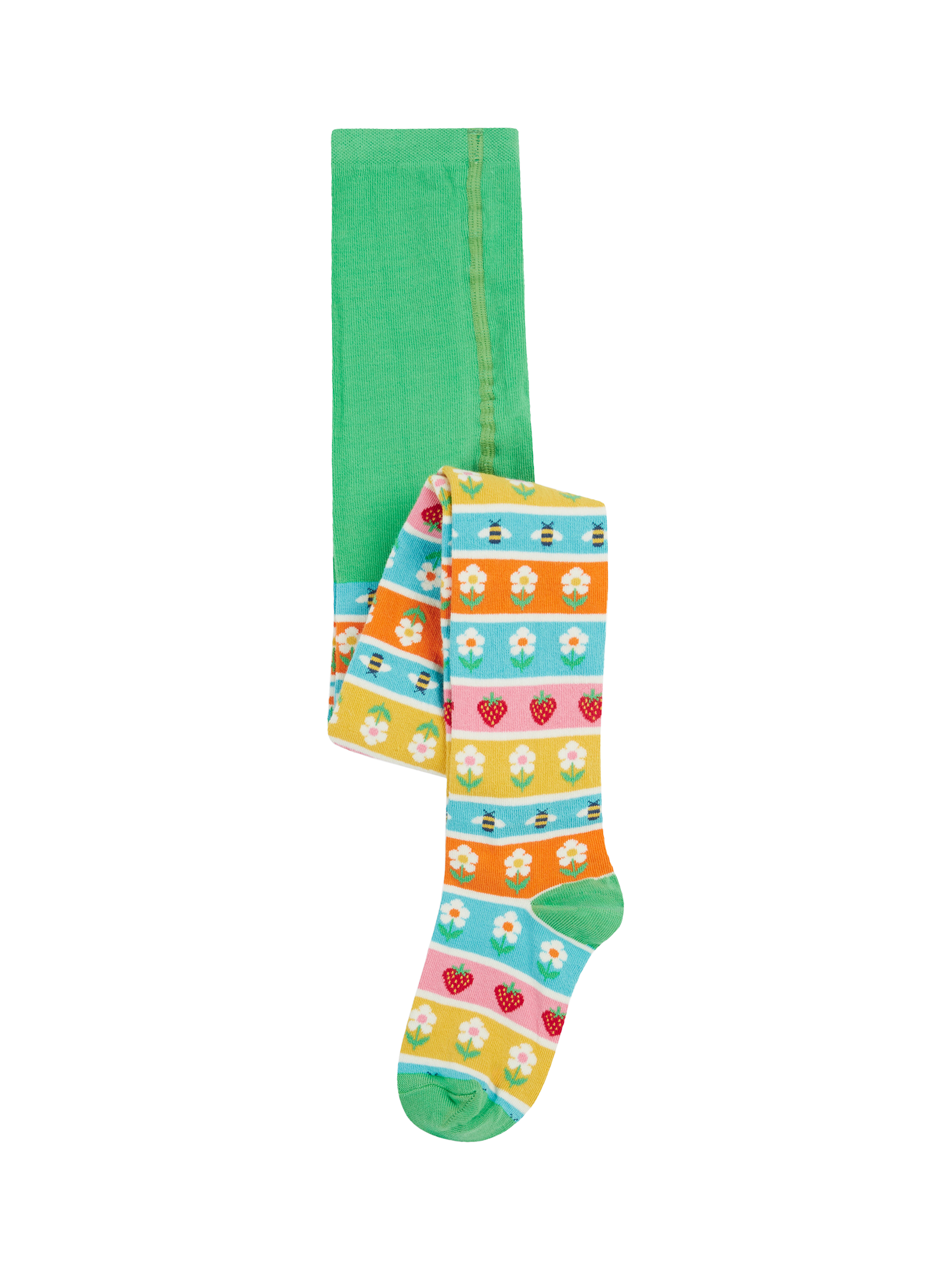Product image 1 of 3, which shows Frugi Norah Cotton Blend Printed Tights, Blue Multi Blue, 6-8 years