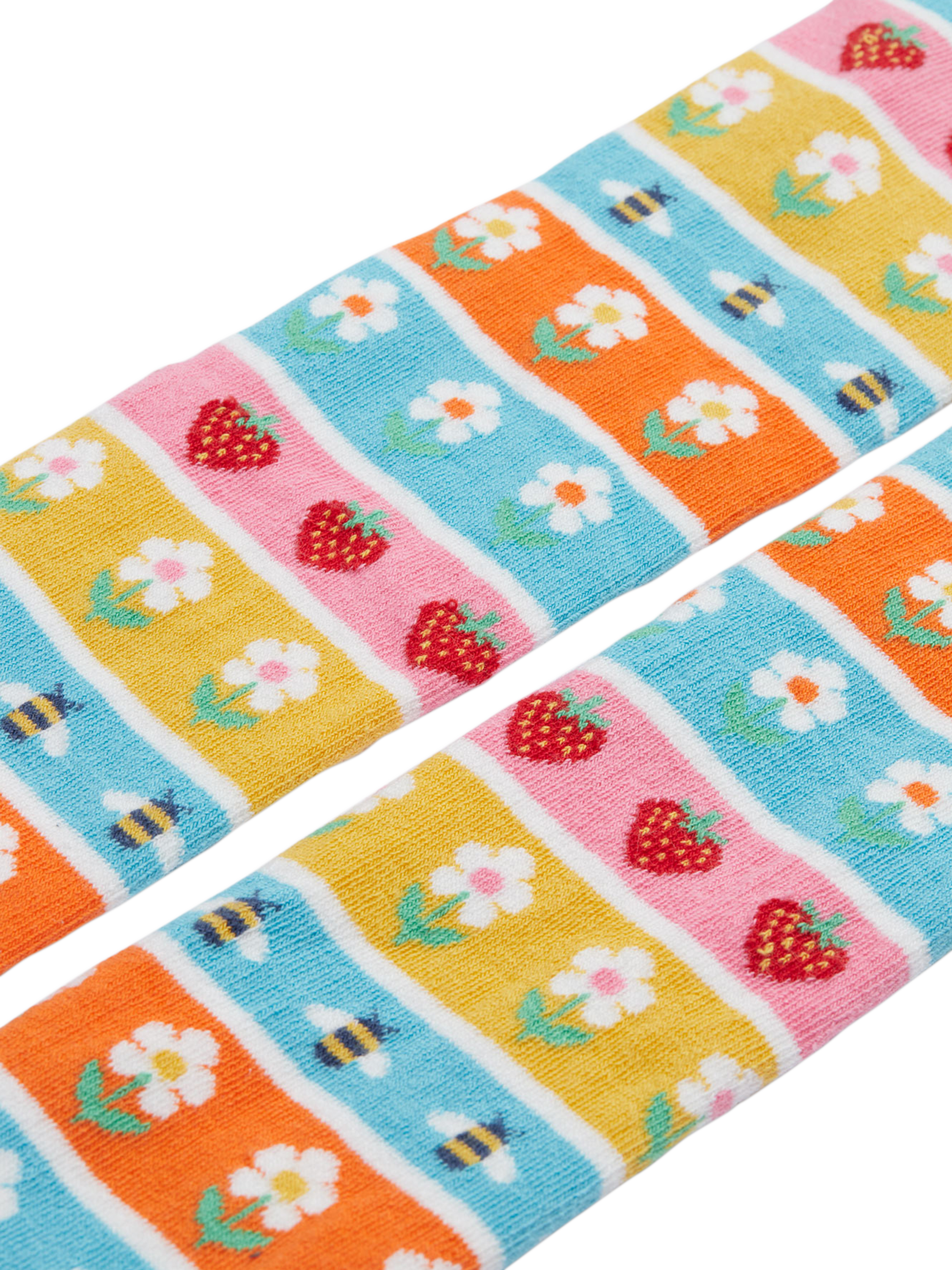 Product image 2 of 3, which shows Frugi Norah Cotton Blend Printed Tights, Blue Multi Blue, 6-8 years