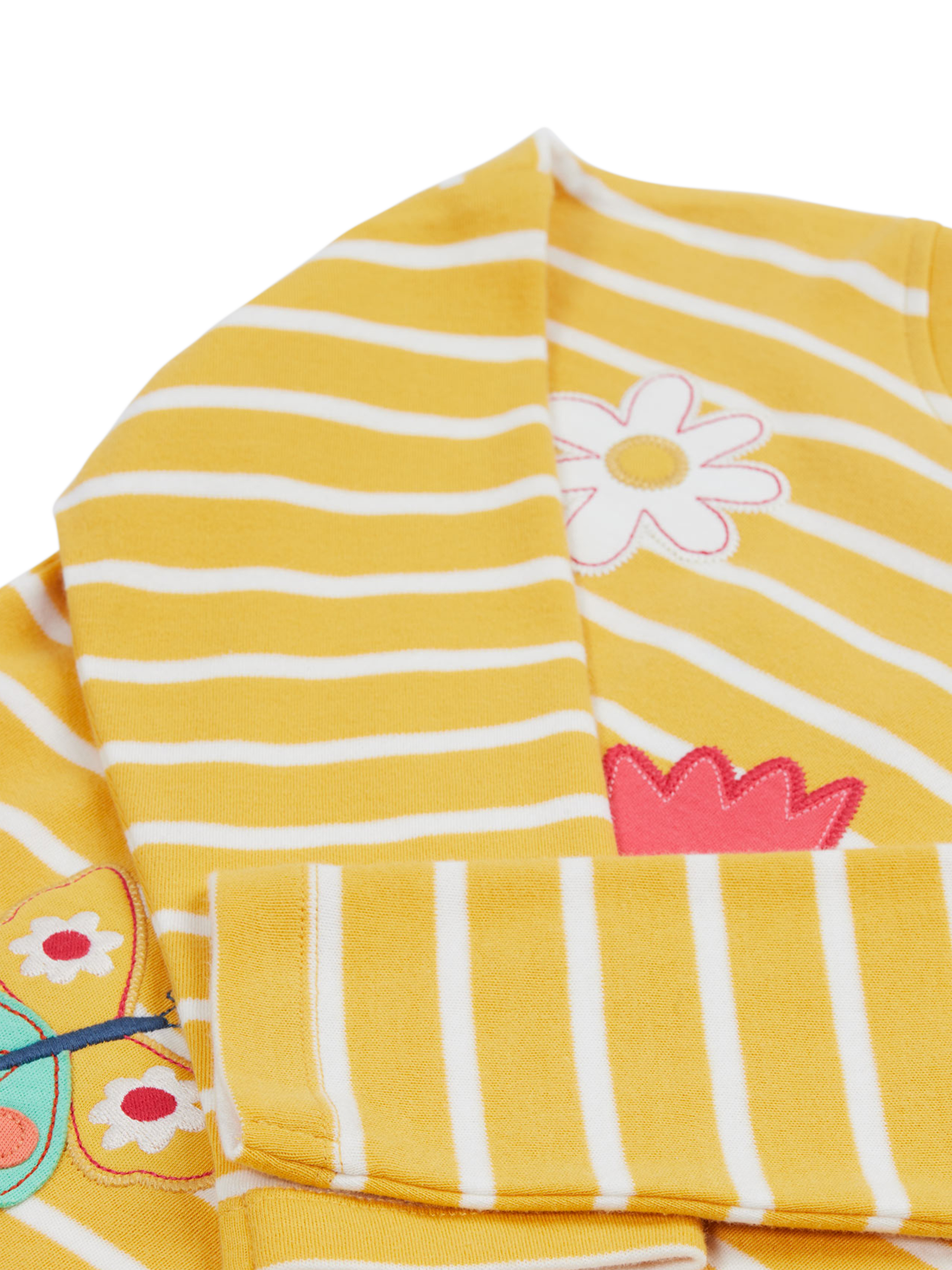 Product image 2 of 5, which shows Frugi Kids' Tori Organic Cotton Applique Stripe Long Sleeve Top, Yellow, 2-3 years