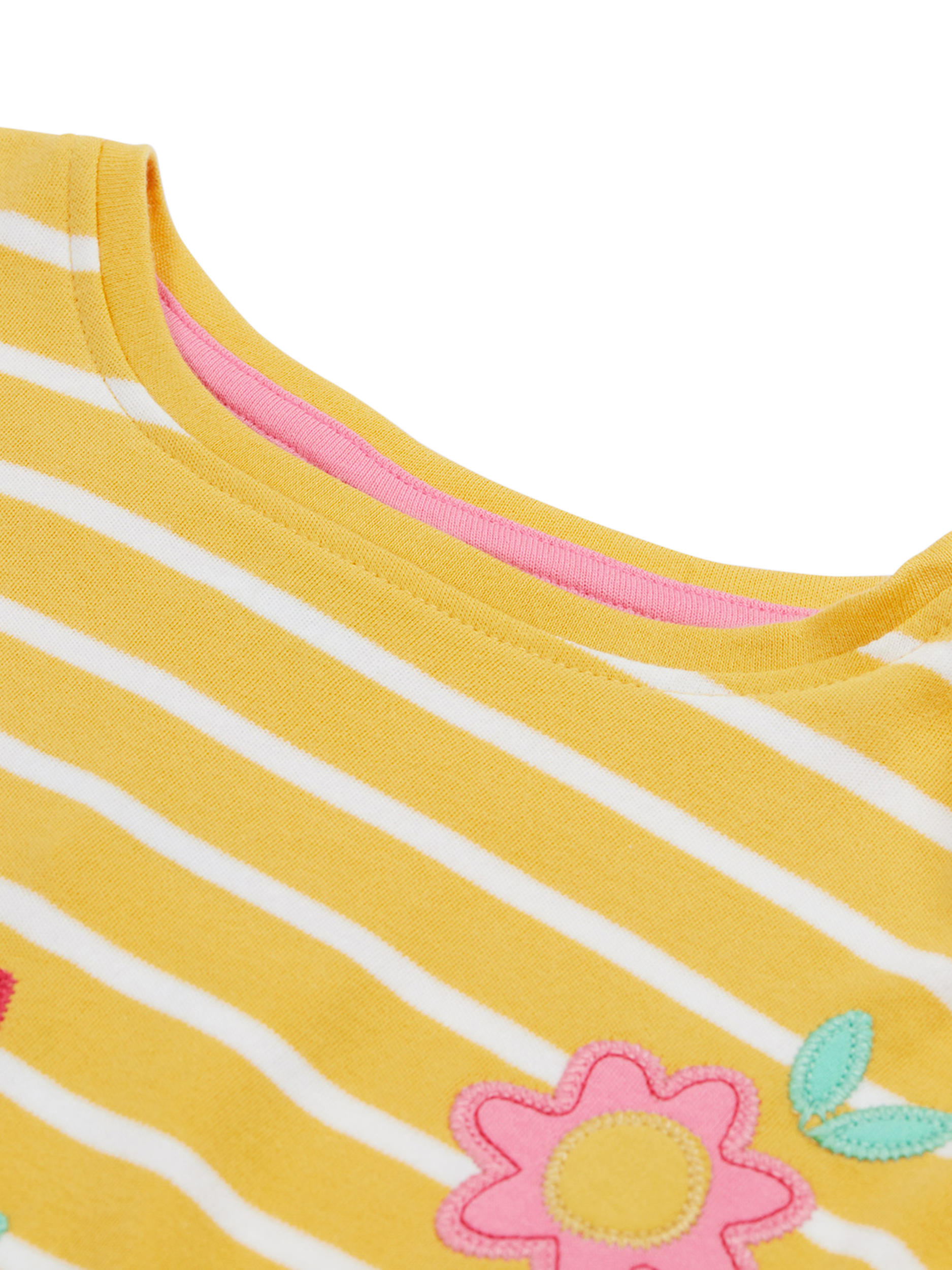 Product image 4 of 5, which shows Frugi Kids' Tori Organic Cotton Applique Stripe Long Sleeve Top, Yellow, 2-3 years