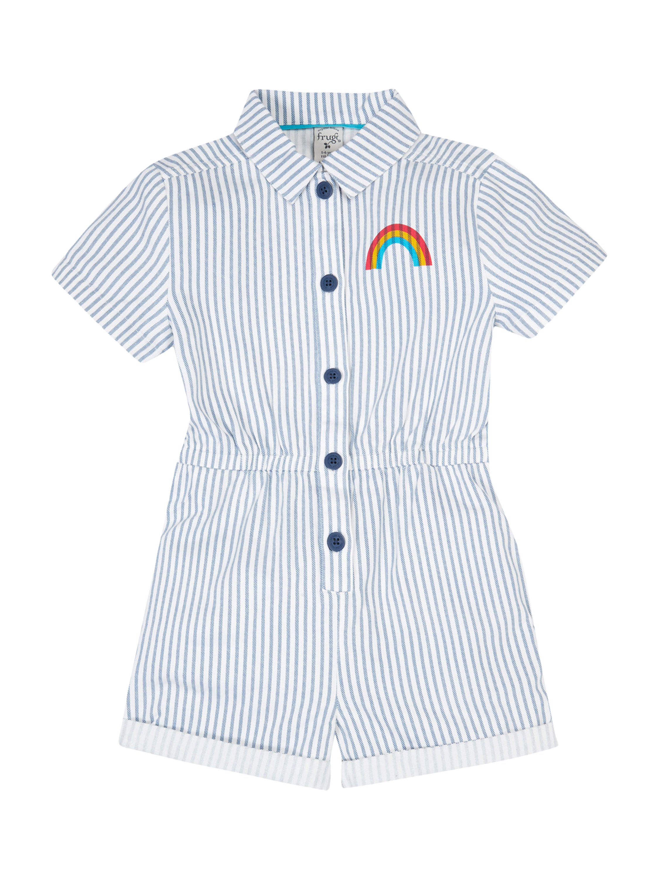 Product image 1 of 8, which shows Frugi Kids' Imogen Stripe Pure Organic Cotton Jumpsuit, Multi, 2-3 years