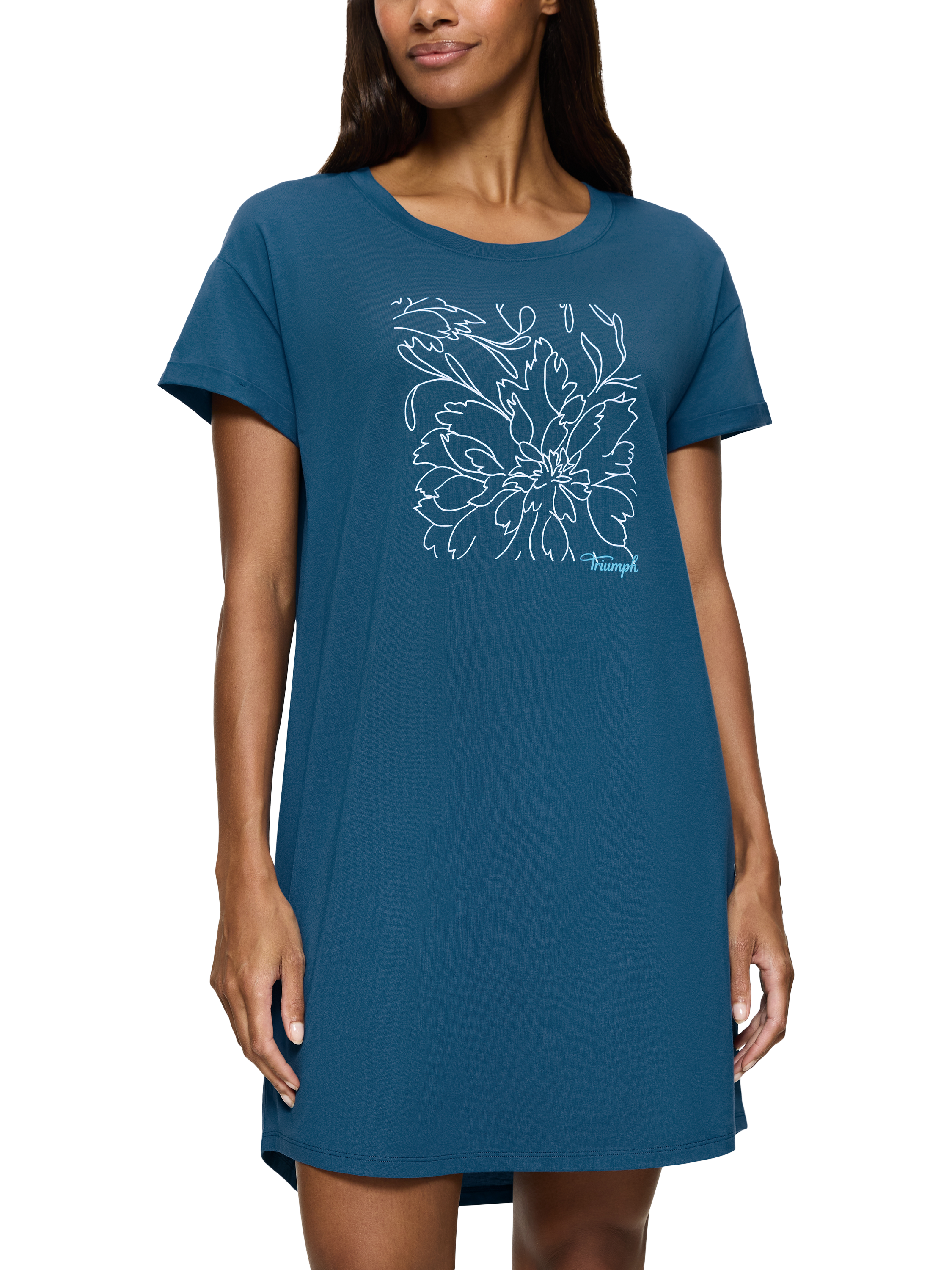 Product image 1 of 5, which shows Triumph Lounge-Me Cotton Loose Fit T-Shirt Nightdres, Midblue, 8