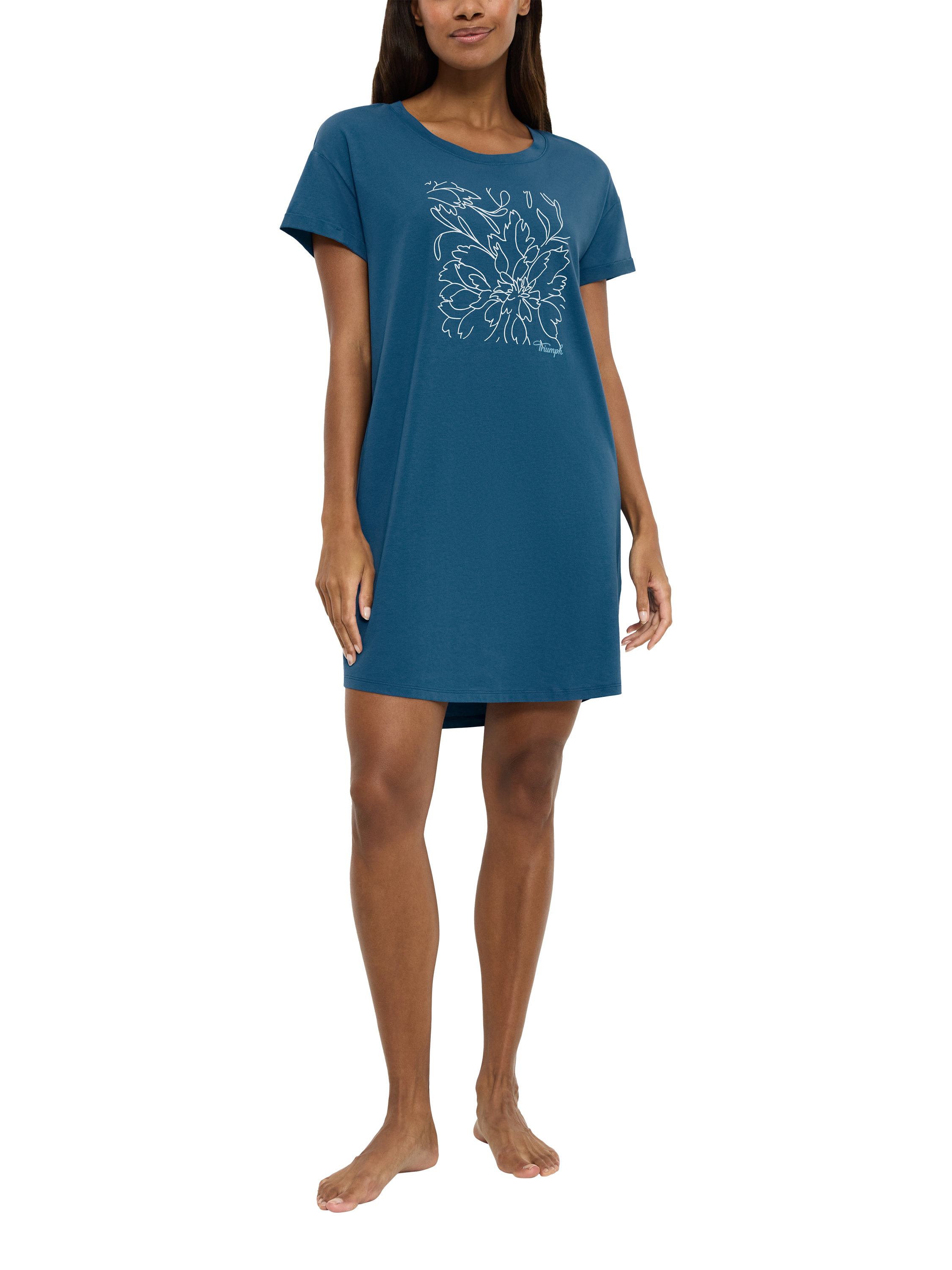 Product image 4 of 5, which shows Triumph Lounge-Me Cotton Loose Fit T-Shirt Nightdres, Midblue, 8