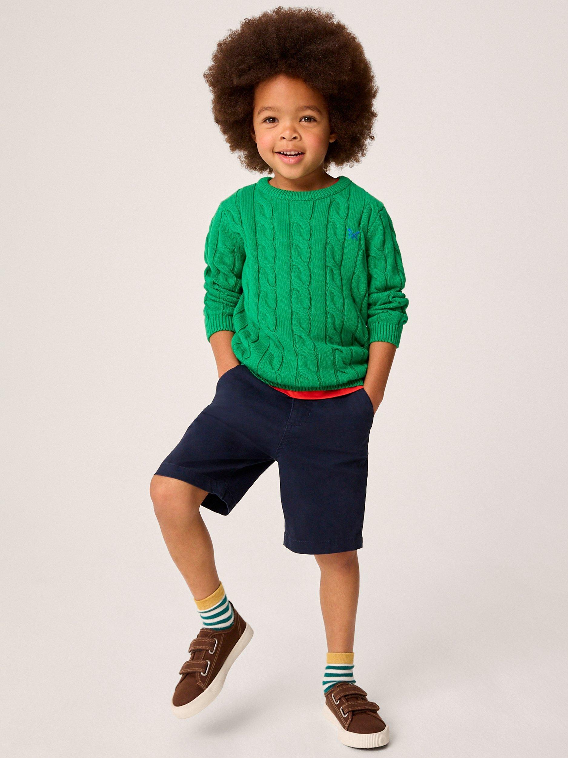 Product image 1 of 4, which shows Crew Clothing Kids' Crew Neck Cable Knit Jumper, Light Green, 3-4 years