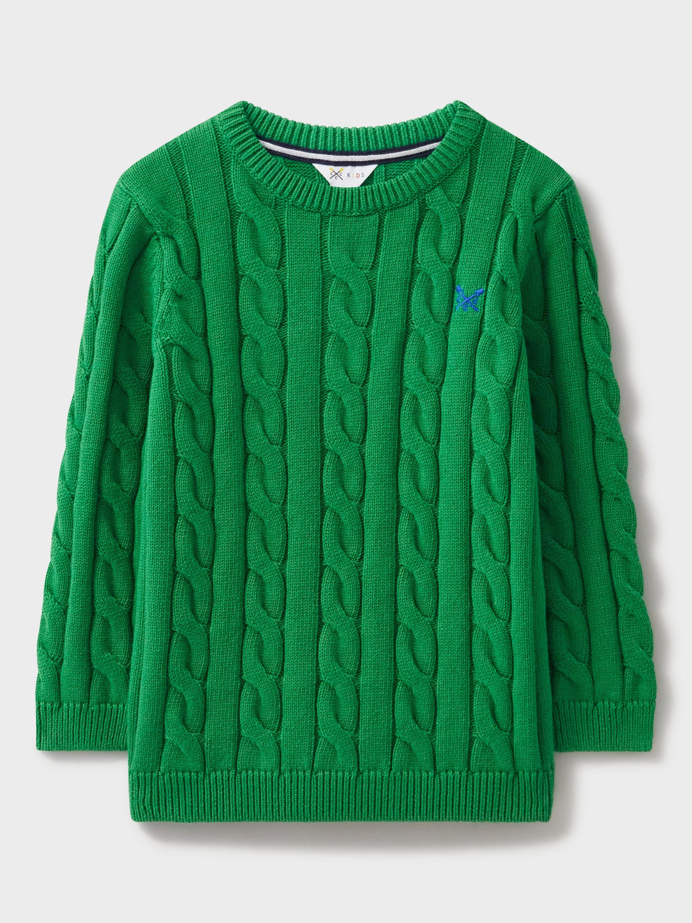 Product image 2 of 4, which shows Crew Clothing Kids' Crew Neck Cable Knit Jumper, Light Green, 3-4 years